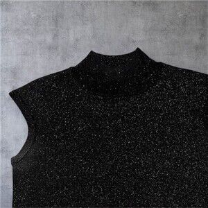 Vintage Coldwater Creek Holiday Mock Neck Shell-Sparkly Black-Size XL Holiday